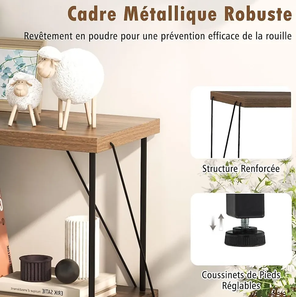Bibliothèque Étagère à 2 Niveaux Ouverte Cadre Métallique Robuste Style Industriel pour Salon Bureau