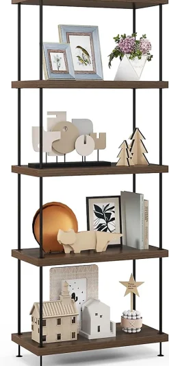 Bibliothèque Étagère à 5 Niveaux Ouverte Cadre Métallique Robuste Style Industriel pour Salon Bureau