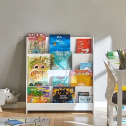 Bibliothèque Étagère à Livres Enfants Étagère de Rangement Jouets pour Enfants avec 4 Compartiments Ouverts, KMB32-W, SoBuy