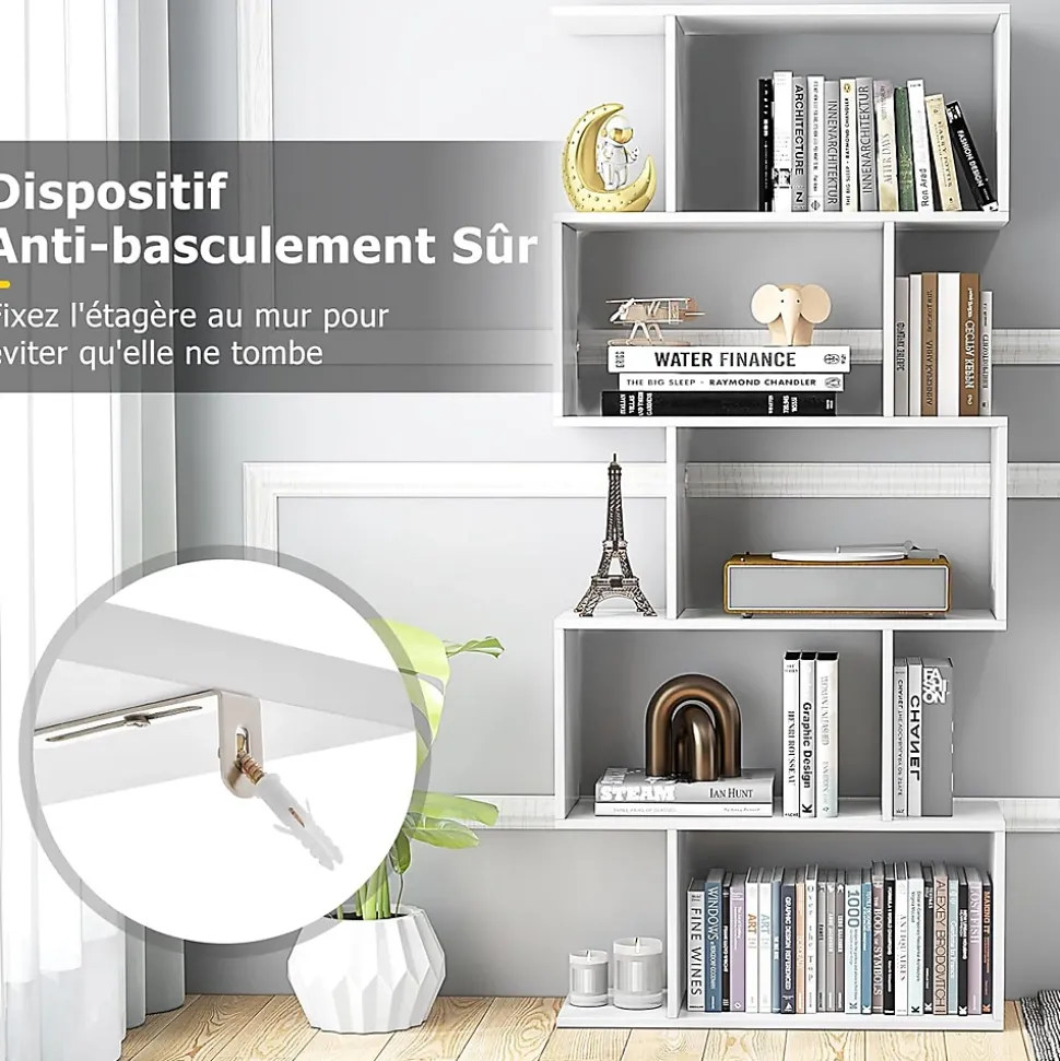 Bibliothèque Étagère 5 Niveaux 70x23,5x158CM Anti-Basculement,Meuble de Rangement pour Salon/Chambre/Bureau,Blanc