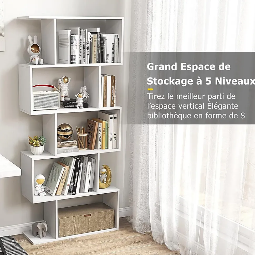Bibliothèque Étagère 5 Niveaux 70x23,5x158CM Anti-Basculement,Meuble de Rangement pour Salon/Chambre/Bureau,Blanc
