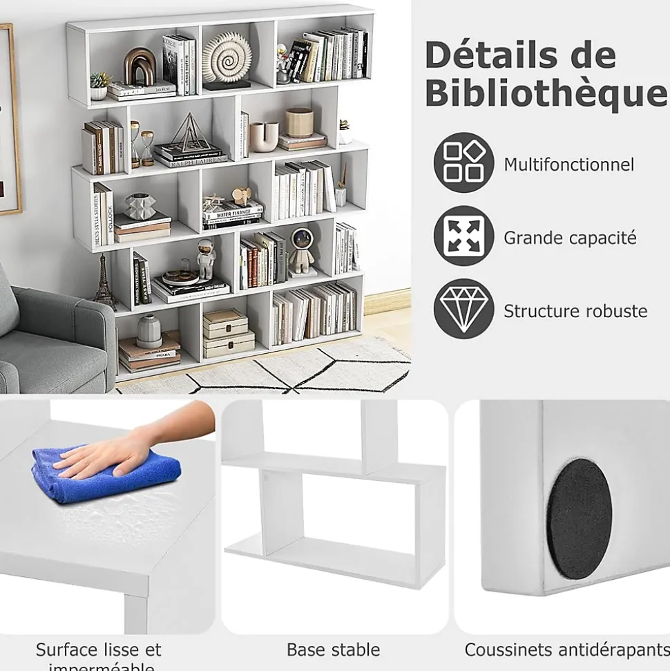 Bibliothèque Étagère 5 Niveaux 70x23,5x158CM Anti-Basculement,Meuble de Rangement pour Salon/Chambre/Bureau,Blanc
