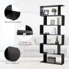Bibliothèque Étagère 6 Niveaux, Étagère de Rangement Mural en Forme S en Bois, Meuble Scandinave 80 x 23 x 192 CM (Noir)