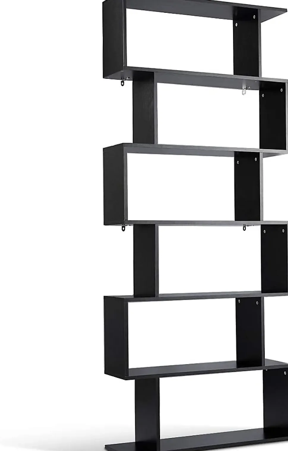 Bibliothèque Étagère 6 Niveaux, Étagère de Rangement Mural en Forme S en Bois, Meuble Scandinave 80 x 23 x 192 CM (Noir)