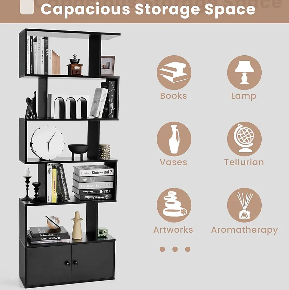 Bibliothèque étagère 5 Niveaux 70x23x183CM avec Armoire Anti-Basculement,Meuble de Rangement Style Industriel,Noir