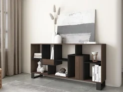 Bibliothèque étagère asymétrique 8 compartiments 67x31x174cm Chêne foncé et Noir