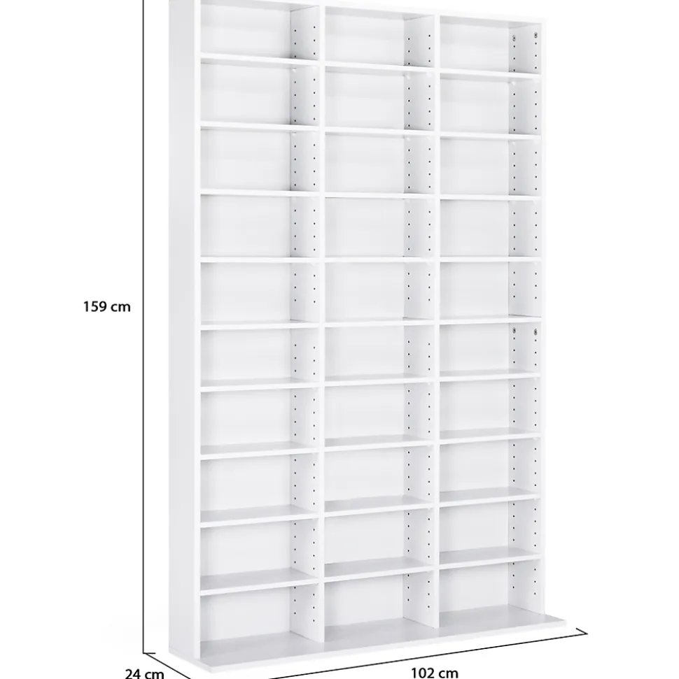 Bibliothèque étagère CD CEYLIA 30 cases avec étagères modulables bois blanc