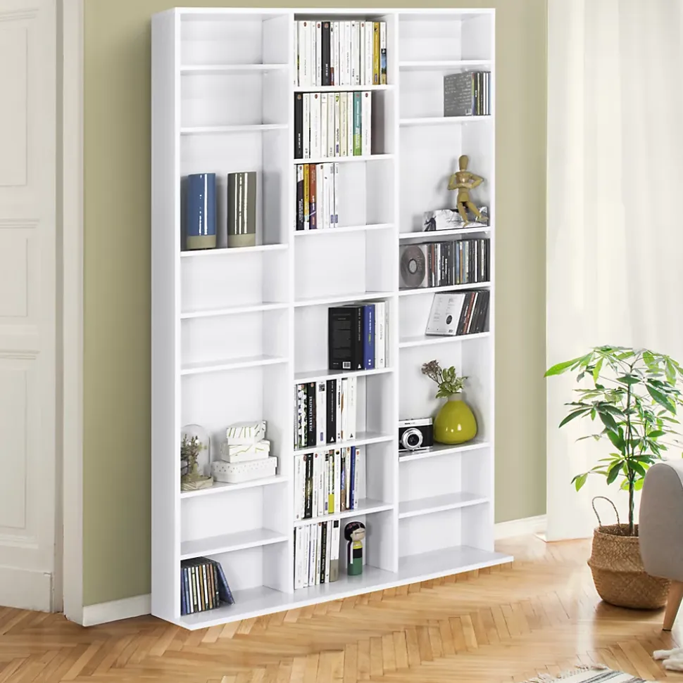 Bibliothèque étagère CD CEYLIA 30 cases avec étagères modulables bois blanc