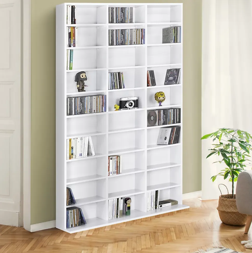 Bibliothèque étagère CD CEYLIA 30 cases avec étagères modulables bois blanc