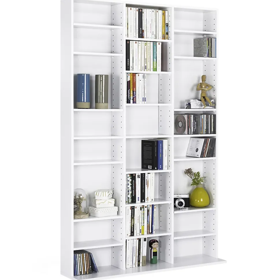 Bibliothèque étagère CD CEYLIA 30 cases avec étagères modulables bois blanc