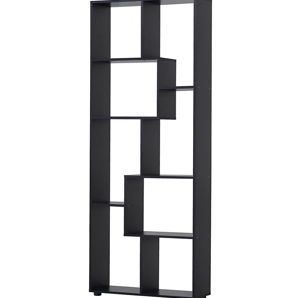 Bibliothèque étagère meuble de rangement dim. 70L x 24l x 178H cm en zigazag et 8 espaces en panneau de particules noir