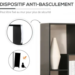 Bibliothèque étagère meuble de rangement dim. 70L x 24l x 178H cm en zigazag et 8 espaces en panneau de particules noir