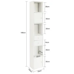 Bibliothèque Étagère sur Pied,Colonne Rangement,2 Portes et 2 Tiroirs Blanc STR10-W SoBuy