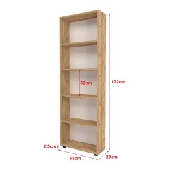 Bibliothèque Vara à 5 niveaux 172 x 55 x 20 cm effet chêne en.casa