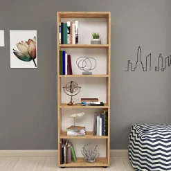 Bibliothèque Vara à 5 niveaux 172 x 55 x 20 cm effet chêne en.casa