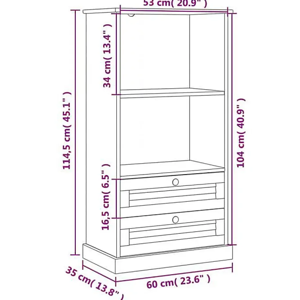 Bibliothèque VIGO 60x35x114,5 cm bois massif de pin vidaXL