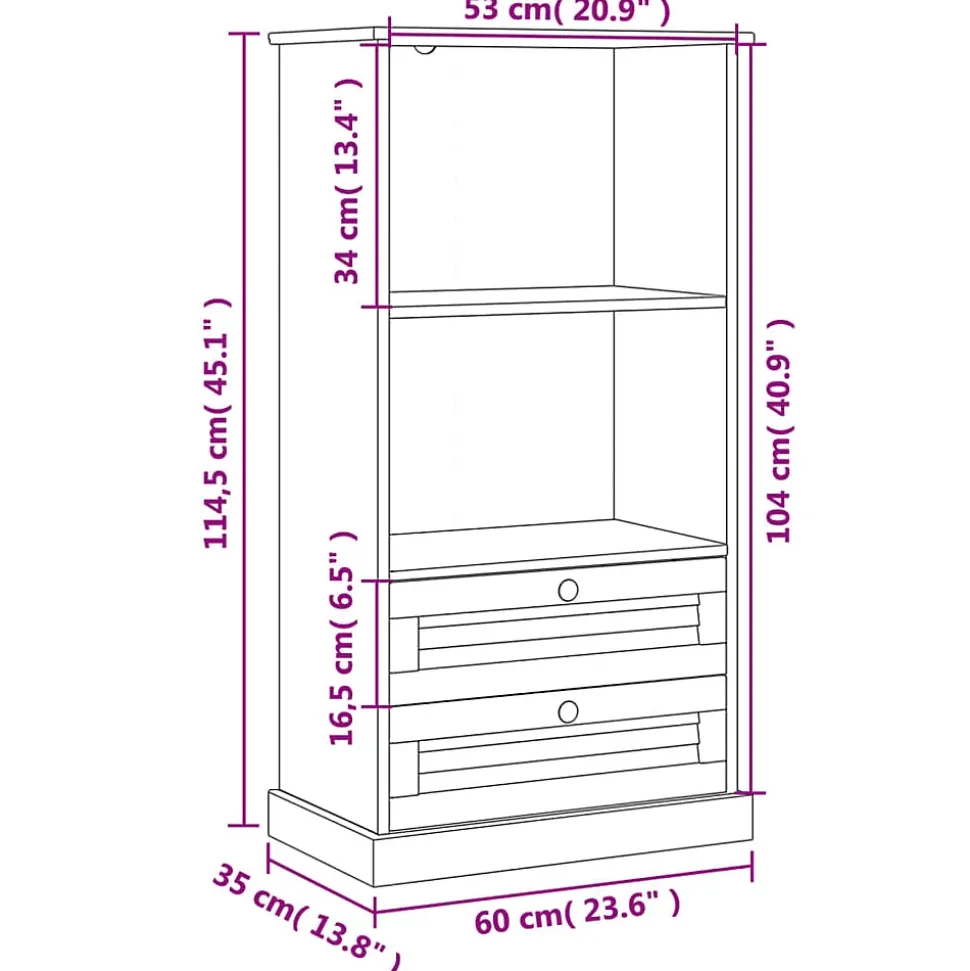 Bibliothèque VIGO 60x35x114,5 cm bois massif de pin vidaXL
