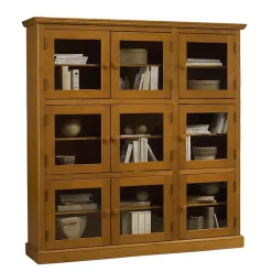 Bibliothèque Vitrine 9 Portes Vitrées Pin Miel Style Anglais L 163 H 170 P 37 cm - L 163 x l 37 x H 170 cm