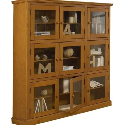 Bibliothèque Vitrine 9 Portes Vitrées Pin Miel Style Anglais L 163 H 170 P 37 cm - L 163 x l 37 x H 170 cm