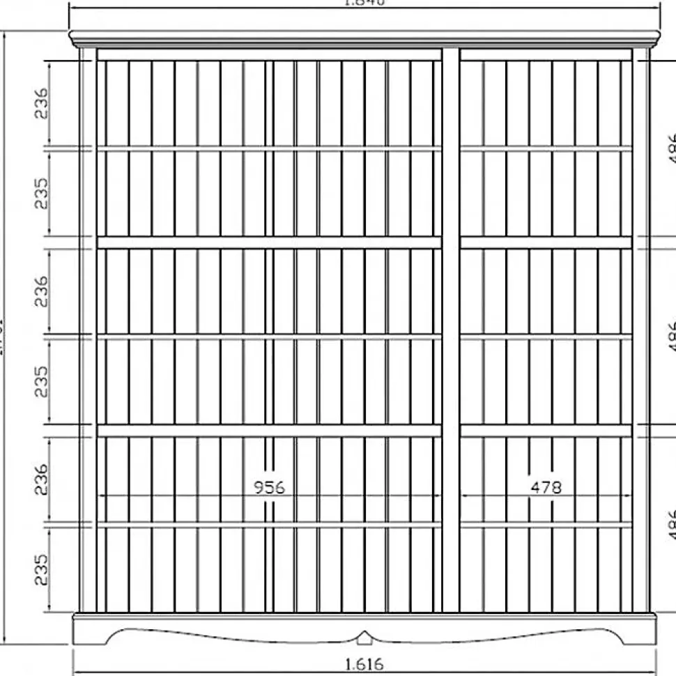 Bibliothèque Vitrine 9 Portes Vitrées Pin Miel Style Anglais L 163 H 170 P 37 cm - L 163 x l 37 x H 170 cm