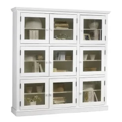 Bibliothèque Vitrine Blanche 9 Portes Vitrées Style Anglais L 163 H 170 P 37 cm - L 163 x l 37 x H 170 cm