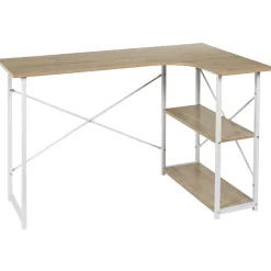 BIWO - Bureau d'Angle Blanc et avec 2 Tablettes