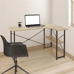 BIWO - Bureau d'Angle Noir et avec 2 Tablettes