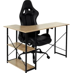 BIWO - Bureau d'Angle Noir et avec 2 Tablettes