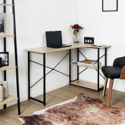 BIWO - Bureau d'Angle Noir et avec 2 Tablettes