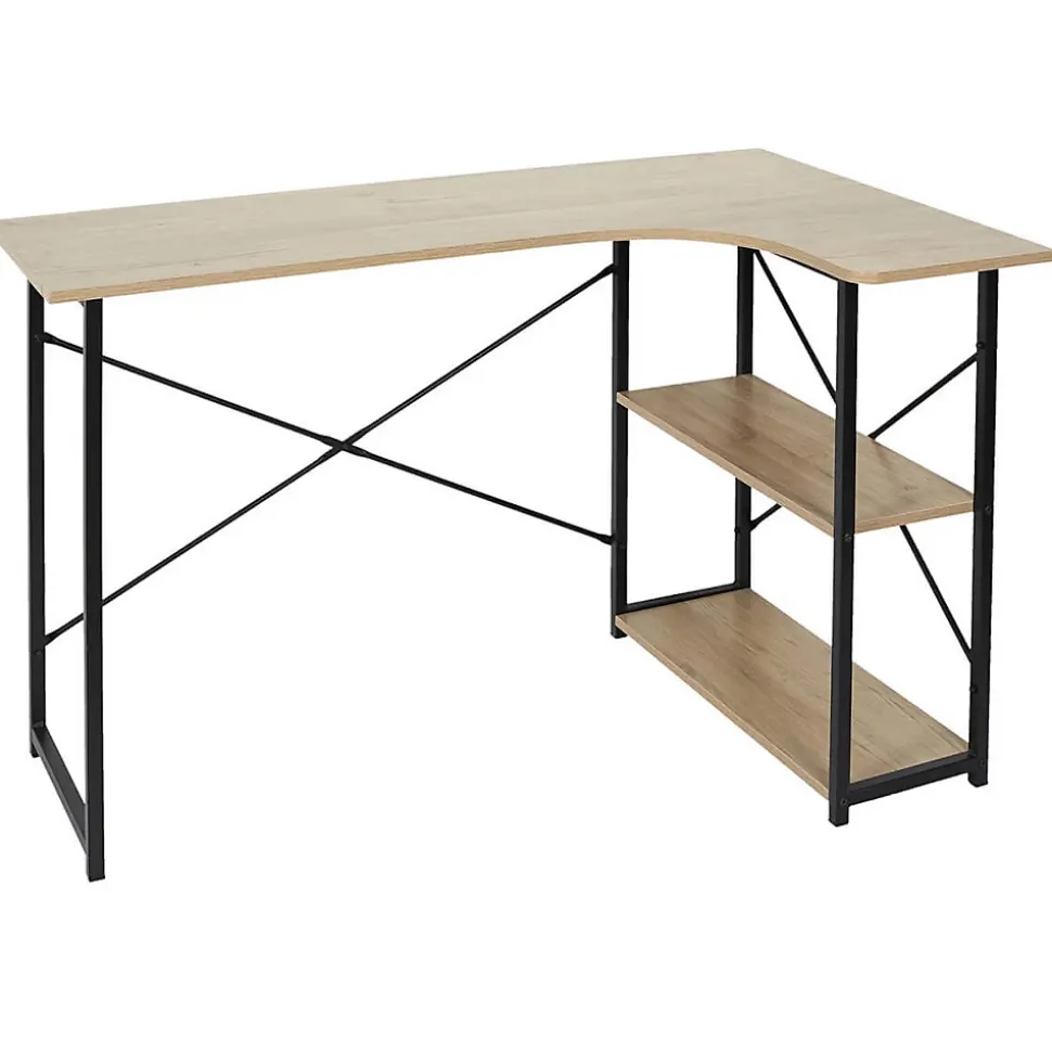 BIWO - Bureau d'Angle Noir et avec 2 Tablettes