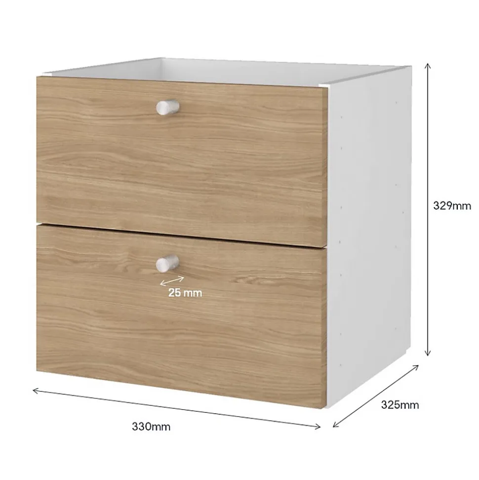 Bloc avec 2 tiroirs pour étagère cube GoodHome Mixxit effet chêne