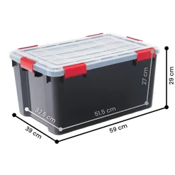 Boite de Rangement Hermétique, 50L, Lot de 4, Noir, DDAT-L, Iris Ohyama