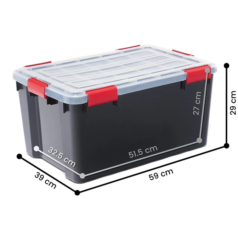 Boite de Rangement Hermétique, 50L, Lot de 4, Noir, DDAT-L, Iris Ohyama