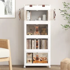 Boîte de Rangement à 4 Niveaux-2 Petits Compartiments Supérieurs et 4 Grands Compartiments à Doubles Portes Blanc