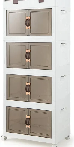 Boîte de Rangement à 4 Niveaux-2 Petits Compartiments Supérieurs et 4 Grands Compartiments à Doubles Portes Blanc