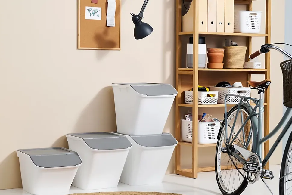 Boîte de rangement 51 L empilable SmartStore Collect Stack It Orthex P.55 cm blanc et gris