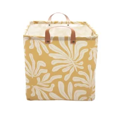 Boîte de rangement carrée en polycoton avec cadre Mixxit motif feuilles jaune et blanc