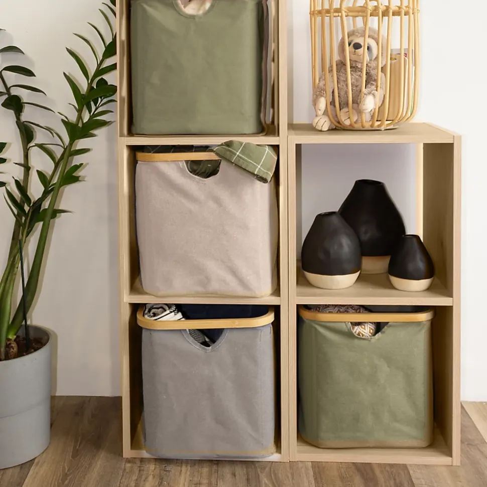 Boîte de rangement carrée en polycoton avec cadre Mixxit kaki