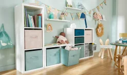 Boîte de rangement carrée en textile Mixxit coloris rose