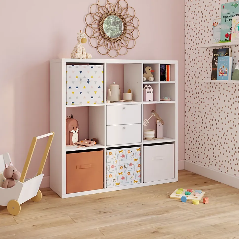 Boîte de rangement carrée en textile Mixxit coloris rose