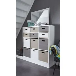 Boîte de rangement carrée en pin massif Vitoria Mixxit coloris taupe