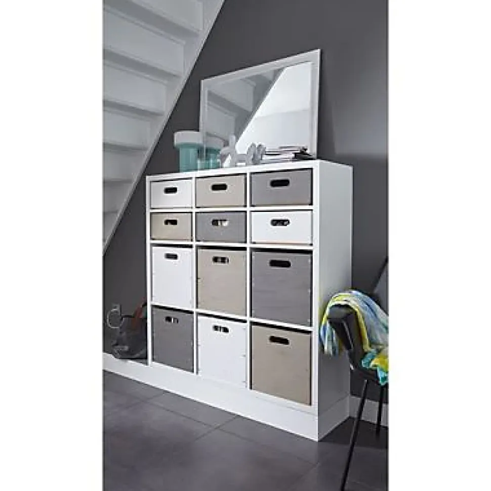 Boîte de rangement carrée en pin massif Vitoria Mixxit coloris taupe