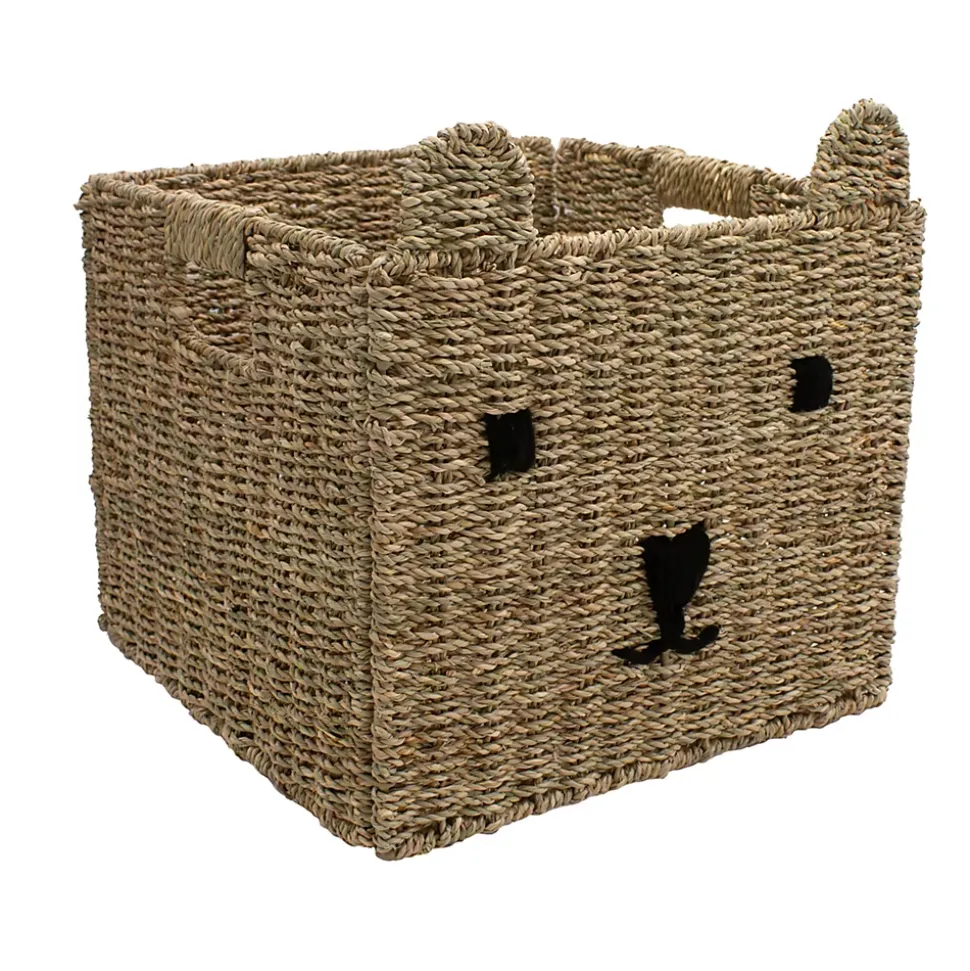 Boîte de rangement carrée en jonc de mer motif ourson Mixxit