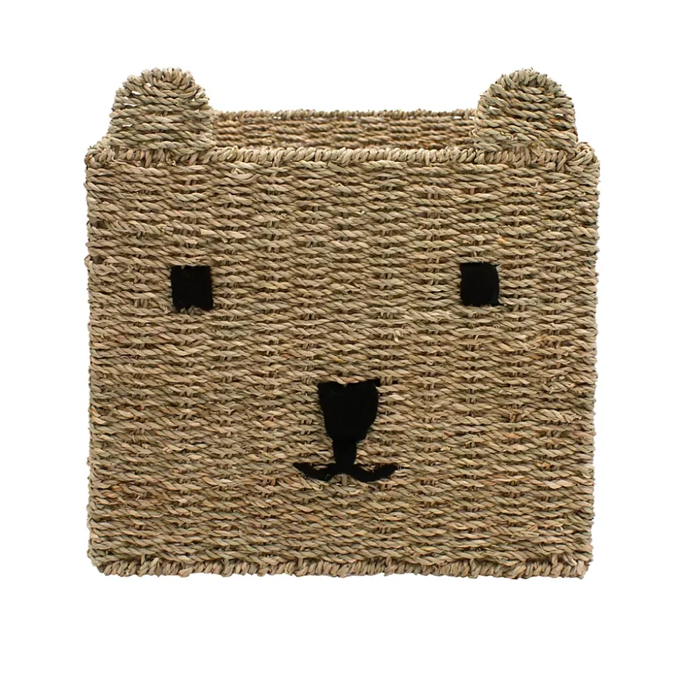 Boîte de rangement carrée en jonc de mer motif ourson Mixxit