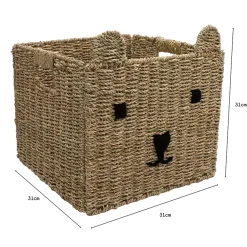 Boîte de rangement carrée en jonc de mer motif ourson Mixxit