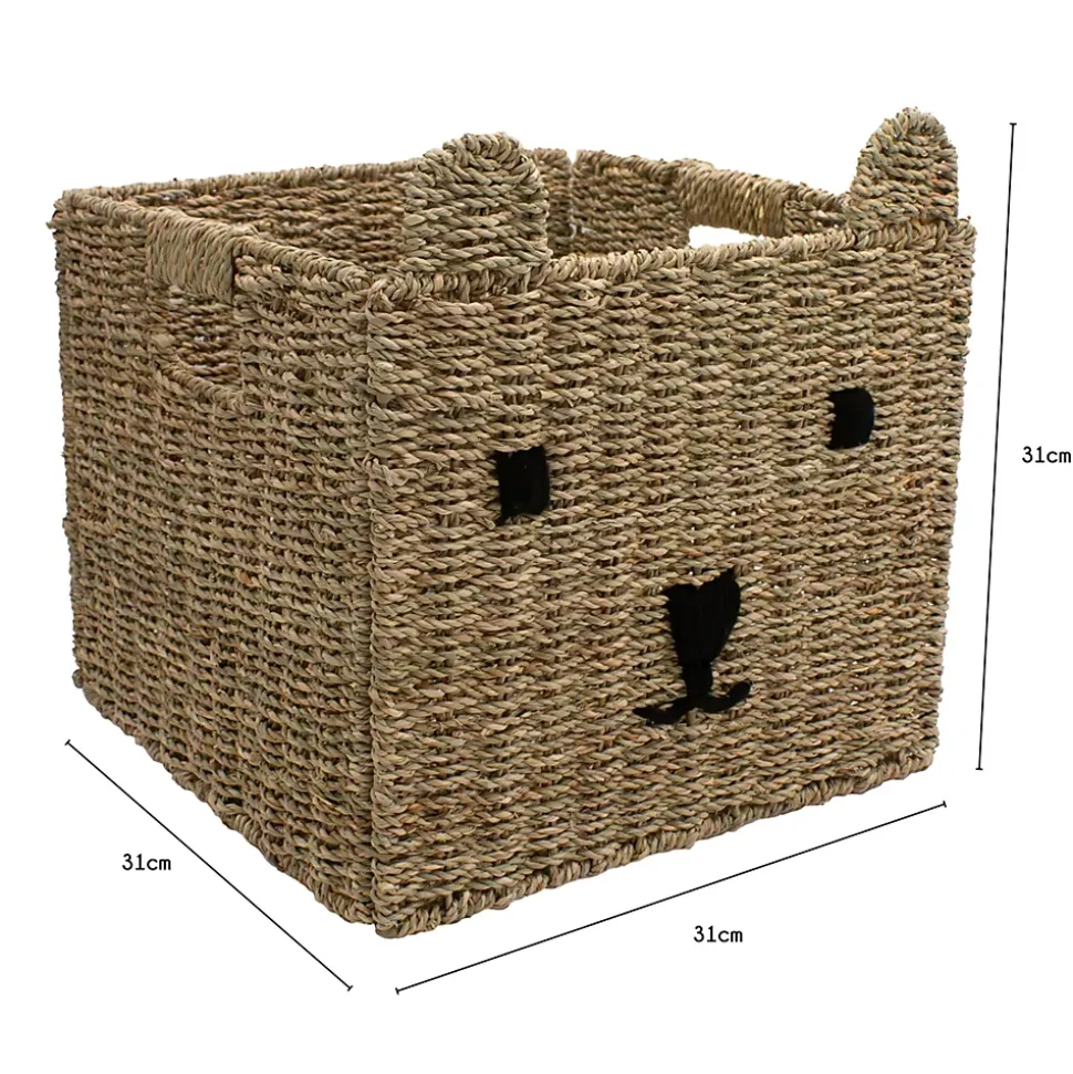 Boîte de rangement carrée en jonc de mer motif ourson Mixxit