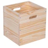 Boîte de rangement carrée en pin passif avec poignées
