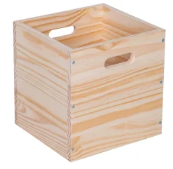Boîte de rangement carrée en pin passif avec poignées