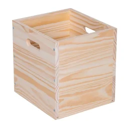 Boîte de rangement carrée en pin passif avec poignées