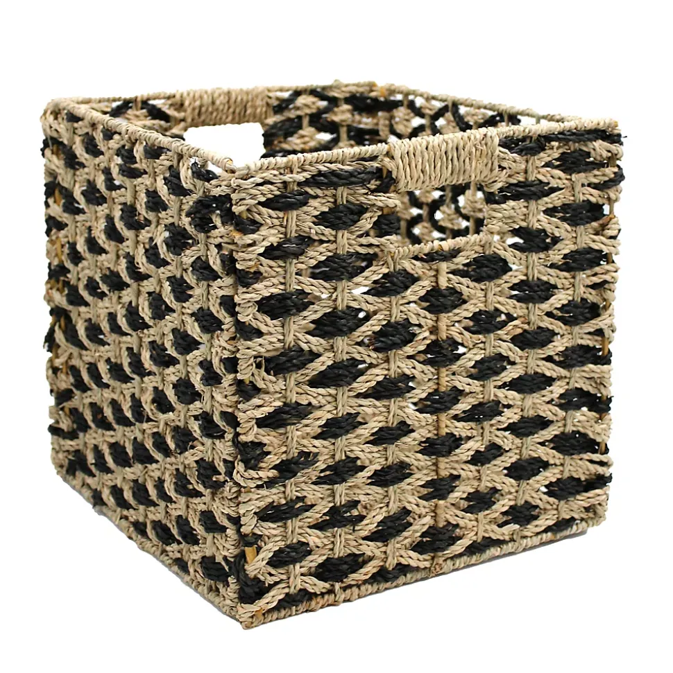 Boîte de rangement carrée en jonc de mer bicolore